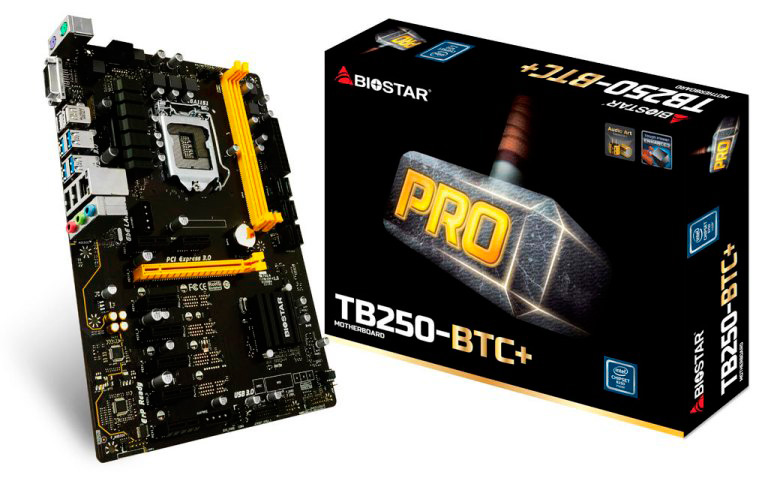BIOSTAR TB250-BTC+, una de las mejores Motherboards 8 GPUs para Minería