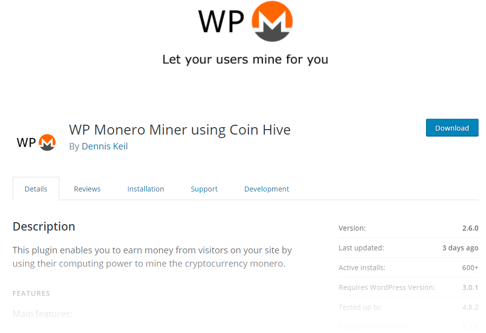 Plugin de minería Coinhive para WordPress